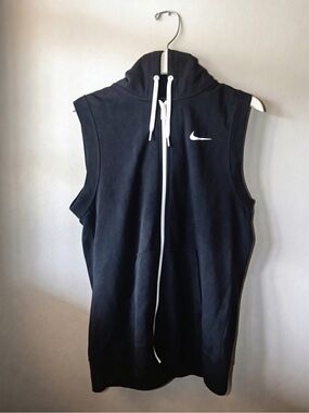 Nike Black Sleeveless Hoodie Vest with White Accents